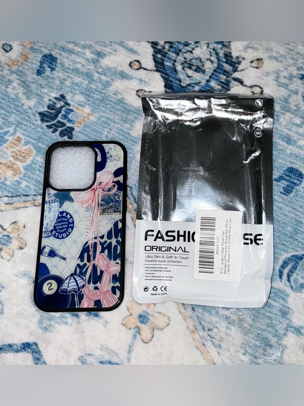 Stylish Blue & Pink Graphic Phone Case - Fits I Phone 15 Pro